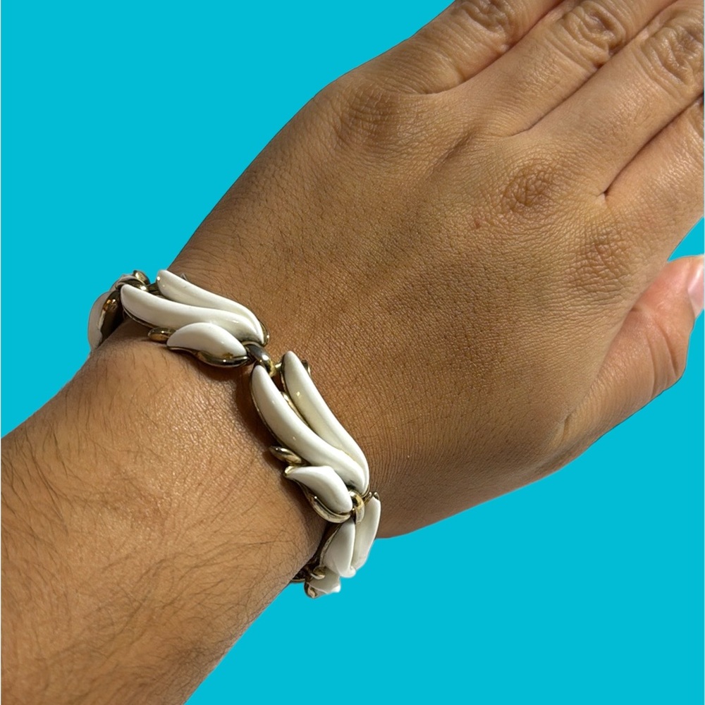 Vintage Monet White Enamel Bracelet